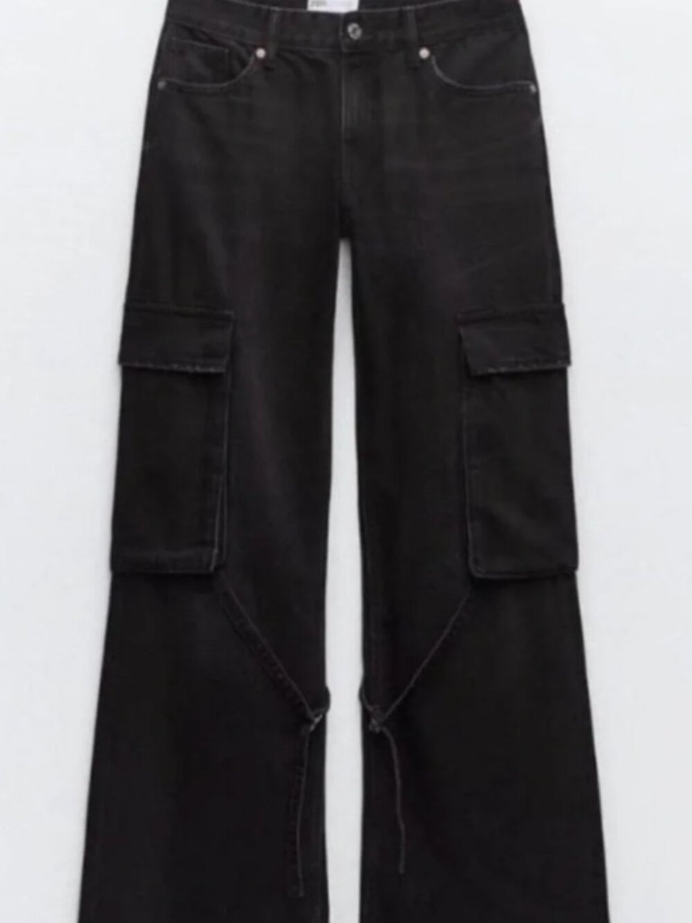 NWT Zara TRF Mid-Rise Cargo Denim Pants Black 2